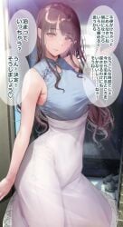 apartment big_breasts blush dress gentsuki inviting long_hair mature_female milf open_door original original_character seductive