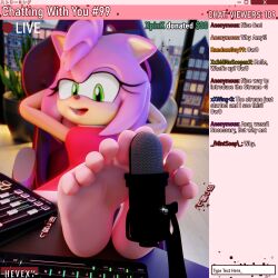 1girls 3d 4k amy_rose asmr barefoot bedroom bedroom_eyes blender_(software) chair chat clothed computer detailed_background dress english_text eyelashes feet female female_only focus foot_fetish foot_focus furry green_eyes hairband hands_behind hedgehog hevexy indoors japanese_text keyboard_(computer) long_eyelashes mammal microphone open_mouth pink_fur pink_hair pink_skin plantigrade pov room seductive seductive_look seductive_smile sega sfm sitting soles solo solo_female sonic_(series) sonic_the_hedgehog_(series) source_filmmaker streaming text toes