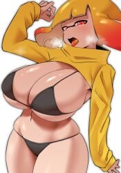 1female 1girls agent_4_(splatoon) belly belly_button big_boobs big_breasts big_tits black_bra black_panties black_underwear blush blush_lines blushing blushing_at_viewer blushing_profusely bob_cut boobs bra breasts cleavage clothed female female_only hand_up hi_res huge_boobs huge_breasts huge_tits inkling inkling_girl light-skinned_female light_skin looking_back massive_breasts medium_hair midriff mouth_open naughty_face nintendo nintendo_switch nobunagapero orange_hair orange_sweater panties peronattu posing posing_for_the_viewer red_eyes seducing seductive seductive_eyes seductive_gaze seductive_look seductive_mouth seductive_pose shiny_breasts shiny_skin sideass simple_background splatoon splatoon_(series) splatoon_2 splatoon_2:_octo_canyon sweater sweater_lift tentacle_hair thick_thighs thighs tits tongue tongue_out turtleneck underwear voluptuous voluptuous_female white_background yellow_sweater