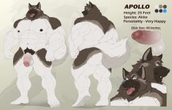 5_fingers 5_toes abs absurd_res akita anthro apollo_(jakewolf00) ass balls big_muscles black_nose blep blue_eyes brown_body brown_fur canid canine canis closed_eyes domestic_dog feet fingers fist flaccid fur genitals happy hi_res huge_muscles humanoid_feet humanoid_genitalia humanoid_hands humanoid_penis male male_only mammal model_sheet multicolored_body multicolored_fur muscular nipples nude penis pubes quads solo spitz taighet_28 teeth toes tongue tongue_out vein white_body white_fur