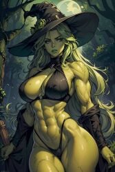 1girls abs ai_generated big_breasts breasts female female_only green_hair green_skin halloween hulk_(series) jennifer_walters large_breasts marvel marvel_comics muscles muscular muscular_arms muscular_female she-hulk solo solo_female thick_thighs thong vitoryt witch witch_hat