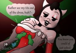 alice_angel beanontoast bendy_and_the_ink_machine big_breasts black_hair christmas christmas_outfit