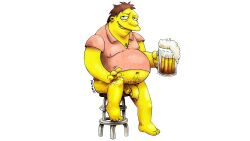 alcohol balls barney_gumble beer belly big_belly bottomless bottomless_male brown_hair fat fat_man male_only overweight penis peterdamart shirt solo the_simpsons yellow_balls yellow_penis yellow_skin