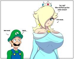 big_breasts boob_window clothed dress female huge_breasts kyoarts luigi mario_(series) mario_party nintendo princess_rosalina