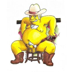 balls belly big_belly boots cowboy cowboy_boots cowboy_hat fat fat_man male male_only overweight penis peterdamart rich_texan solo teeth the_simpsons yellow_balls yellow_penis yellow_skin