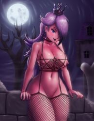 1female alternate_costume black_lipstick black_panties blocks breasts crown dark_purple_lips dark_sky female female_only fishnets front_view garter_belt garter_straps goth goth_girl gothic hair_over_one_eye haunted_house holding human large_breasts long_hair looking_at_viewer mario_(series) moon moonlight night nintendo nipples nipples_out nude outdoors pale-skinned_female princess_rosalina purple_bikini purple_hair pussy saf-404 saf404 saf_404 safartwoks safartworks solo standing star_(symbol) super_mario_galaxy thick_thighs video_game_character voluptuous_female