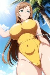 1girls ai_generated big_breasts cameltoe female_only one-piece_swimsuit sanada_minako solo solo_female tiger-groves