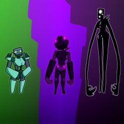 enderman enderwoman golem green_eyes minecraft purple_eyes shadow trio white_eyes