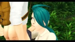 1boy 1boy1girl 1girls age_difference blowjob chili_(pokemon_sv) fellatio green_hair oral pof3445 pokemon pokemon_sv pokemon_trainer red_eyes rika_(pokemon) sims4