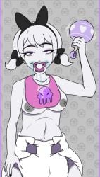 1girls abdl bib breasts diaper diaper_critter drooling female female_only homestuck nipples pacifier rose_lalonde saliva solo