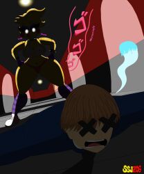 big_ass female female_focus five_nights_at_freddy's hungry jojo_reference knocked_out night_guard ssjz06 toy_chica_(eroticphobia) toy_chica_(fnaf)