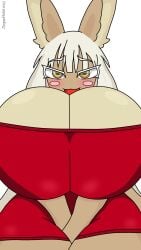 big_breasts blush breasts breasts_bigger_than_head dropedartist enormous_breasts furry furry_ears furry_female furry_only huge_breasts looking_at_viewer made_in_abyss nanachi