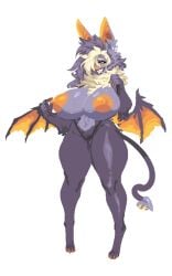 1girls anthro bat_ears bat_nose bat_wings blush female hard_love huge_breasts original piercing s-purple smile solo solo_female sweat sweatdrop tail_piercing thick_thighs