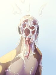 amarali_(artist) ambiguous_gender anthro bodily_fluids brown_body cum cum_drip cum_everywhere cum_in_mouth cum_inside cum_on_face cumshot dripping ejaculation gag genital_fluids hi_res messy mouth_shot open_mouth reptile ring_gag scalie snake solo solo_focus tongue tongue_out