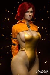 1girls 3d areolae big_breasts bimbo breasts cd_projekt_red female female_only large_breasts looking_at_viewer nipples one-piece_swimsuit onesie smz-69 solo the_witcher the_witcher_(series) the_witcher_2 the_witcher_3:_wild_hunt triss_merigold