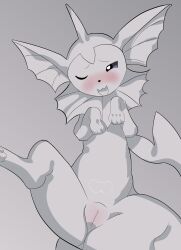 blush body_blush eeveelution female feral generation_1_pokemon genitals hi_res innie_pussy nintendo pokemon pokemon_(species) presenting presenting_pussy pussy pussy_blush solo thataveragedude vaporeon