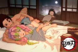 areola bamboo big_breasts black_hair braid breasts btox busty demon_slayer futon green_eyes green_hair hair_ribbon hot_spring kamado_nezuko kamado_tanjirou kanroji_mitsuri kimetsu_no_yaiba koikatsu large_breasts legs mole mole_under_eye multicolored_hair nipples onsen pink_hair thick_thighs thighs two_tone_hair voluptuous voluptuous_female wide_hips