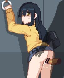 1boy animated bag bar_censor black_hair censored closed_mouth commentary_request commission cowboy_shot cum cum_in_pussy cum_overflow female grey_skirt invisible_man looking_back loop mieruko-chan miniskirt no_panties osimder paid_reward_available penis pixel_art pixiv_commission pleated_skirt pussy sex sex_from_behind shoulder_bag skirt solo_focus straight sweater vaginal_penetration yellow_eyes yellow_sweater yotsuya_miko