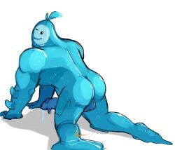 2022 all_fours anthro ass backsack balls big_butt big_penis biped blue_body digital_drawing_(artwork) digital_media_(artwork) duo epic_games fortnite genitals goo_creature goo_humanoid humanoid humanoid_genitalia humanoid_penis looking_at_viewer male nude one_eye_closed paraparasect penis perineum rippley signature simple_background slurp_(fortnite) smile solo_male video_games white_background wink