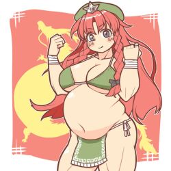 bbw belly_overhang big_belly big_breasts big_female blush chinese_female chubby chubby_female embarrassed fat fat_ass fat_female fat_fetish fat_girl fat_rolls fat_woman fatty hong_meiling large_female obese obese_female overweight overweight_female plump pork_chop slnchyt thick_thighs touhou weight_gain