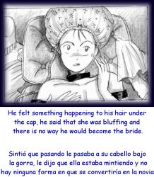 1boy 2girls black_and_white comic english_text female feminization gel groom long_hair machine milda7 naked short_hair shower_cap spanish_text suit text tied translated