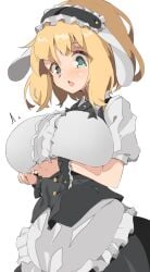 1girls big_breasts blonde_hair blue_eyes breasts eyebrows_visible_through_hair gochuumon_wa_usagi_desu_ka? kirima_sharo kirima_syaro light-skinned_female looking_down maid maid_uniform sharo_kirima solo spy_artservice tagme