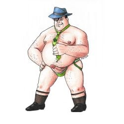 batman:_the_animated_series batman_(series) belly black_hair blue_hat dc_comics dcau fat fat_man hair harvey_bullock hat male male_only necktie nipples obese obese_male overweight overweight_male penis peterdamart solo