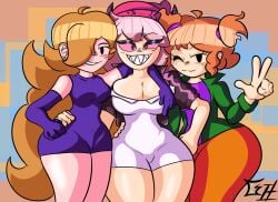 3girls aside_girlfriend_(funkin_aside) b-side_girlfriend big_ass big_breasts boob_window clothed d-side_girlfriend female female_only friday_night_funkin girlfriend_(friday_night_funkin) greenhorn_(artist) huge_ass multiple_girls