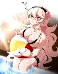 1girls alternate_costume beach_ball bikini breasts cleavage corrin_(female)_(summer)_(fire_emblem) corrin_(fire_emblem) corrin_(fire_emblem)_(female) female female_only fire_emblem fire_emblem_fates fire_emblem_heroes grey_hair hairband jodles7 large_breasts looking_at_viewer nintendo official_alternate_costume red_eyes solo swimsuit white_bikini white_swimsuit