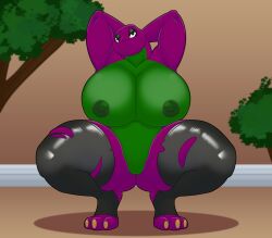 1girls 2023 anthro armpits barney_and_friends barney_the_dinosaur big_breasts breasts dinosaur female lunarartstudios_(artist) scalie thick_thighs wide_hips
