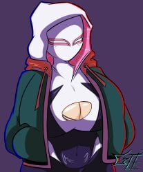 big_breasts bodysuit boob_window clothed female female_only greenhorn_(artist) gwen_stacy huge_breasts marvel no_bra ripped_clothing spider-gwen spider-man:_across_the_spider-verse spider-man:_into_the_spider-verse spider-man_(series)