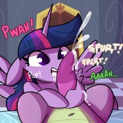 alicorn anthro bodily_fluids cum cum_in_mouth cumshot dialogue dragon ejaculation english_text equid equine eyelashes female feral friendship_is_magic genital_fluids hasbro horn horse male mammal my_little_pony penis pony pov precum purple_eyes purple_hair spike_(mlp) text tjpones tongue tongue_out twilight_sparkle_(mlp) unicorn_horn wings