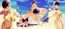 1girls 3d abs athletic_female beach big_breasts bikini boots bridges brown_hair capcom chun-li earrings female female_focus female_only fit_female hair_bun large_breasts looking_at_viewer nakikawa posing selfie solo street_fighter street_fighter_v string_bikini thick_thighs tied_hair wide_hips