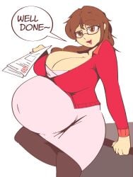 big_breasts bloobiesus brown_eyes brown_hair female glasses pregnant ready_to_pop tagme