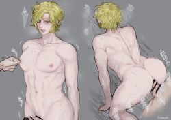 alfred_(bloodborne) anal anal_sex back_muscles bar_censor big_ass blonde_hair bloodborne blush breath completely_nude curly_hair doggy_style erection from_behind fromsoftware green_eyes male male_only motion_lines multiple_scenes muscular muscular_male nipple_pinch nipple_tweak nude open_mouth penis sideburns solo_focus sweat yukami