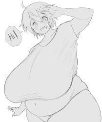 1girls 2021 belly big_breasts breasts chubby chubby_female dasan24 english english_text fat female female_focus greeting hips huge_breasts large_breasts monochrome short_hair simple_background solo solo_female solo_focus speech_bubble text thick_thighs thighs tummy underwear white_background wide_hips