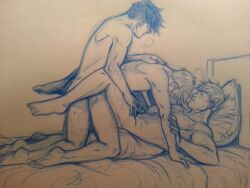 3boys bed billy_kaplan black_hair brother crisart gay hairy_legs hulkling incest male male_only marvel marvel_comics muscular_male naked penetration pillow sex skinny_male speed_(young_avengers) teddy_altman threesome tommy_shepherd wiccan yaoi young_avengers