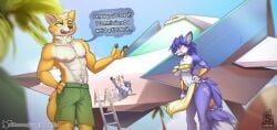 arwing bikini dialogue fox_mccloud furry krystal nintendo painting ship shorts spaceship star_fox sugarlesspaints tits