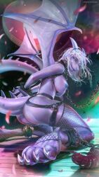 9:16 anthro ass breasts chains claws dildo dragon female hair hi_res horn looking_at_viewer nipples sex_toy solo wings xupo