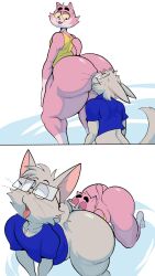 2boys anal anthro ass big_ass big_butt clothed clothing domestic_cat duo eroborus felid feline felis femboy hi_res huge_ass jack_(sanssketches16) male male/male male_only mammal oral partially_clothed rimming roz sex simple_background thick_thighs wide_hips