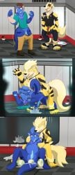 absurd_res alsoflick arcanine big_belly canid canine canis domestic_dog egg egg_laying fire_stone gauru growlithe hi_res male male/male mammal nintendo pokemon pokemon_(species) sex team_rocket transformation video_games