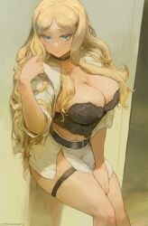 1girls absurd_res against_wall artist_name assassination_classroom belt big_breasts blonde_hair blue_eyes blush bra breasts choker cleavage clothed clothed_female cutesexyrobutts female female_focus female_only hand_on_thigh hi_res highres irina_jelavic leaning_against_wall long_blonde_hair long_hair looking_at_viewer mature mature_female miniskirt parted_bangs patreon patreon_reward signature skirt solo solo_female solo_focus suit_jacket teacher thigh_strap thighs very_long_hair