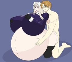 1boy 1girls absolute-dima alfred_jones alternate_version_available ambiguous_penetration america_(hetalia) axis_powers_hetalia belarus_(hetalia) belly big_belly big_breasts blonde_hair breast_grab breasts female glasses gloves hair_ribbon hand_on_stomach happy happy_sex huge_belly huge_breasts hyper hyper_belly hyper_pregnancy kneeling lactation lactation_through_clothes looking_at_another looking_back male male/female milk motion_lines naked natalia_alfroskaya nipple_bulge nude nude_male outie_navel partially_clothed pregnant purple_eyes sex smile smiling stockings tagme thick_thighs