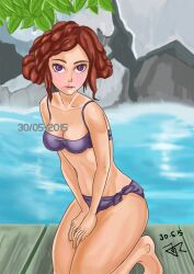 1girls 2015 bikini braid brown_hair freaky777 looking_at_viewer luna_(zero_escape) purple_bikini purple_eyes robot_girl solo solo_female virtue's_last_reward zero_escape