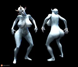 ass big_ass big_breasts big_butt blank_eyes blue_skin breasts creature daz_studio female hairy hairy_ass hairy_legs high_resolution horn horns misuzalha3d mosaic_censoring nipples no_pupils pointy_ears pubes pubic_hair render white_eyes wide_hips