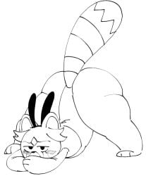 ailurid ass_up black_and_white blush bunny_costume clothing costume fake_ears fake_rabbit_ears female jack-o'_pose jack-o_pose magical_girl_friendship_squad mammal monochrome nut_(magical_girl_friendship_squad) pose red_panda solo solo_focus thick_thighs unknown_artist