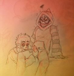 bed clothing creepypasta eyeless_jack icetigerkitten male male_only masturbation multiple_boys penis sitting smile ticci_toby yaoi