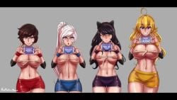 4girls aestheticc-meme animated blake_belladonna breast_measuring breasts_outside casual cinderdryadva dialogue exposed_breasts faunus female female_only fit fit_female group huge_breasts human large_breasts light-skinned_female macstarva mp4 multiple_girls no_panties pale-skinned_female pun ruby_rose rubyredva rwby shirt_lift shorter_than_30_seconds sound succubaeva team_rwby thick_thighs video voice_acted weiss_schnee wide_hips yang_xiao_long