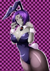 1girls alternate_breast_size big_breasts breasts bunny_ears bunny_girl bunnysuit cleavage curvaceous curvy curvy_body curvy_female curvy_figure dc dc_comics female female_focus female_only grey_body huge_breasts kmkz-art large_breasts narrow_shoulders purple_hair rachel_roth raven_(dc) short_hair smooth_skin teen_titans thick_thighs thighs thin_arms thin_waist thunder_thighs voluptuous wide_hips