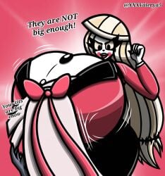 2girls big_breasts breast_smother breasts charlie_morningstar_(hazbin_hotel) excessive_size female_only hazbin_hotel huge_breasts hyper hyper_breasts long_hair massive_breasts multiple_girls vaggie_(hazbin_hotel) valerya5